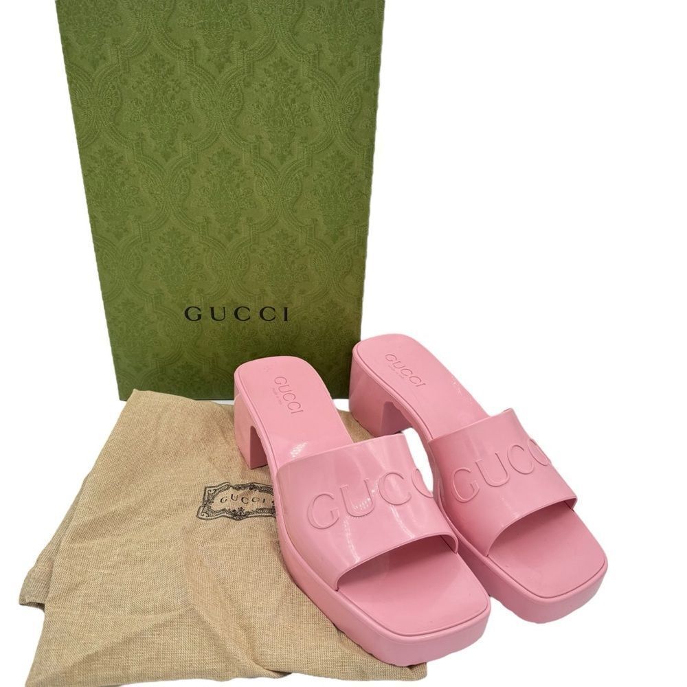 Gucci Pink Jelly Rubber Platform Slide Sandals Size 37 / 7